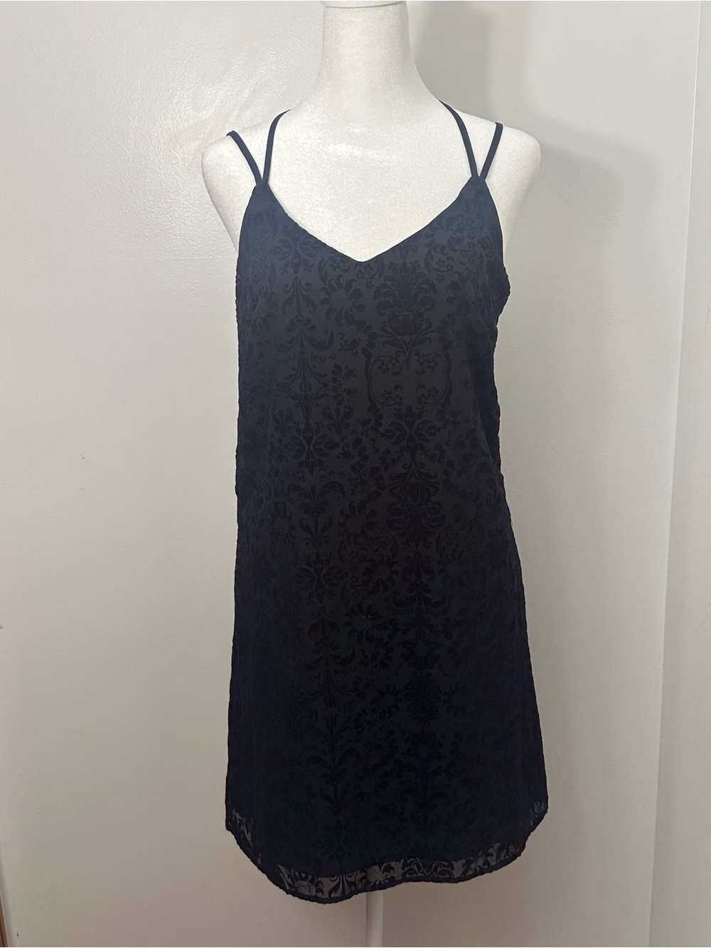 Black Velvet Burnout Slip Dress LBD Y2K Whimsigoth Romantic Goth Cage Back Sz S
